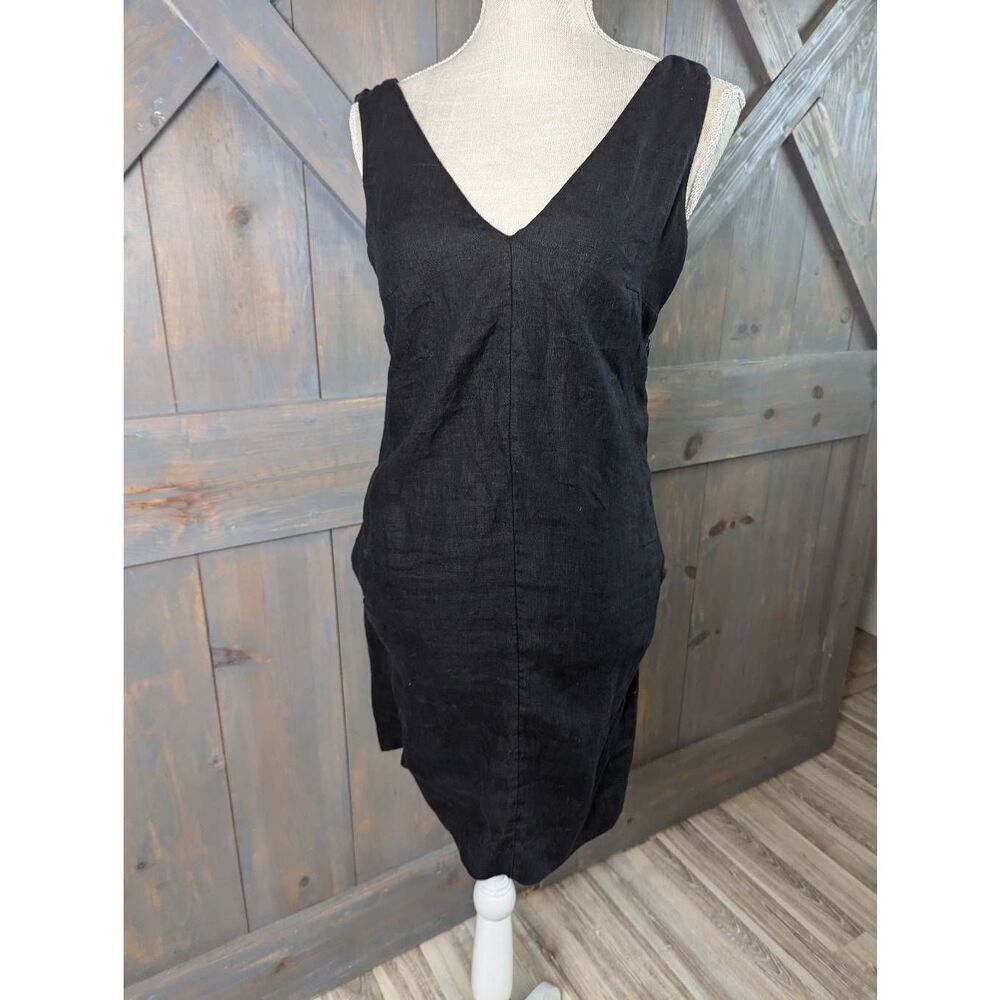 J. Crew Maxine Dress Women's XXS Black 100% Linen Sleeveless V-Neck Mini Shift